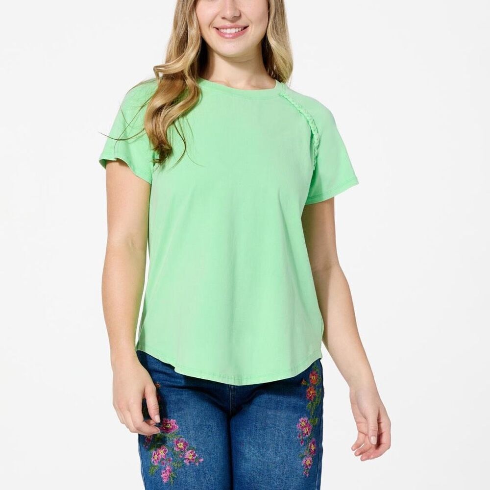 DG2 by Diane Gilman Snow Wash green lime Cotton Jersey Knit Tee size 1X NWT